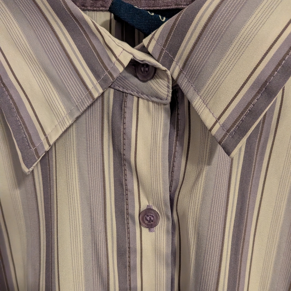DCC Stretch Women's Striped Purple Button Down Shirt (1X) - Picture 3 of 12